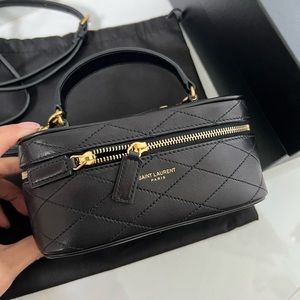 💯 NEW!! YSL Black Quilted Leather East West Mini Vanity Purse Handbag